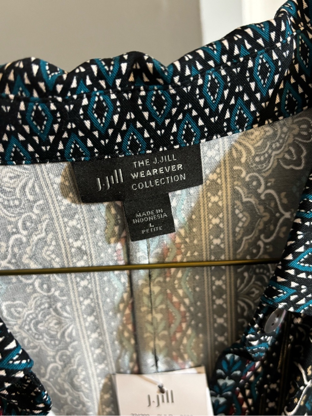J. Jill Long Sleeve Printed Shirt Dress with Tie Waist LP - Picture 5 of 5